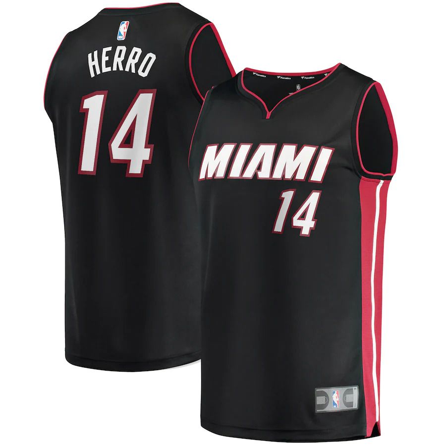 Men Miami Heat 14 Tyler Herro Fanatics Branded Black Fast Break Replica NBA Jersey